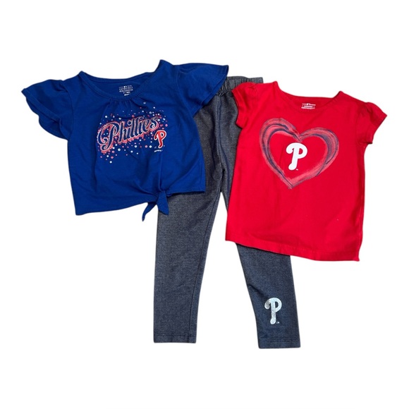 Philadelphia Phillies‎ Toddler Girls 2 T-Shirts & Leggings Set Red/Blue, Size 2T - Picture 1 of 10